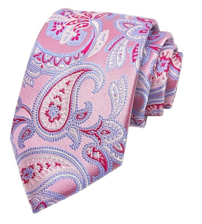 C1858 Corbata de Cachemires claro con Dibujos Pasley en Azul celeste y fucsia Seda Natural Jacquard