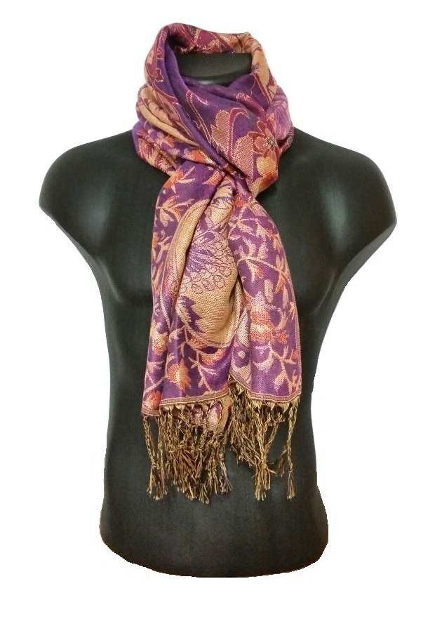 FLH037 Pashmina de Flores en tonos Morados Malva y con