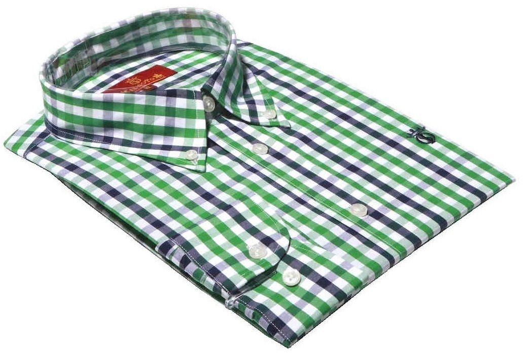 CM1629S Camisa sport algodón de cuadros verdes y azules con fondo blanco, y con el bordado El Soto en Marino