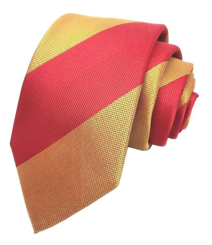 insecto Reclamación Vadear C1685 Corbata de Rayas anchas diagonales en colores de la bandera de España  rojo y amarillo con brocados fino y ojo de perdiz 100% Seda Natural Jacquard