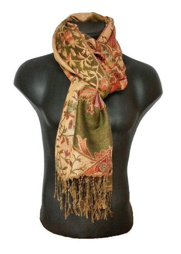 FLH038 Pashmina de Flores en tonos y flecos