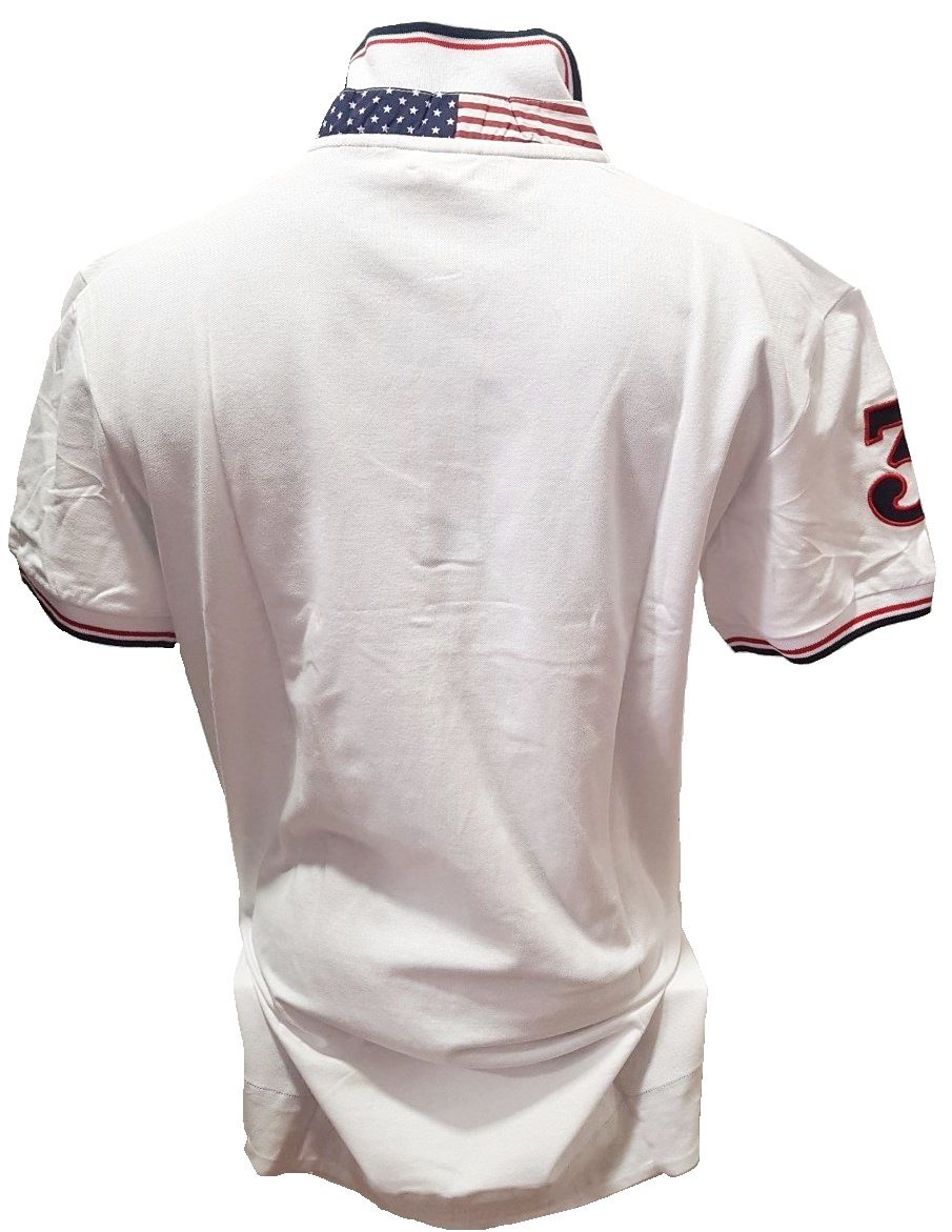 provocar Negrita Comportamiento Polo PF Jockey N3 de manga corta Blanco con detalles y bordados en Rojo y Azul Marino EL SOTO provocar Negrita Comportamiento Polo PF Jockey N3 de manga corta Blanco con detalles y bordados en Rojo y Azul Marino EL SOTO