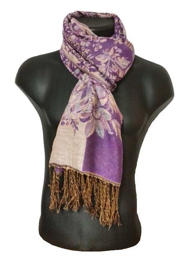 barba revelación detrás FLH036 Pashmina de Flores dos partes en tonos Malva Lila Morado