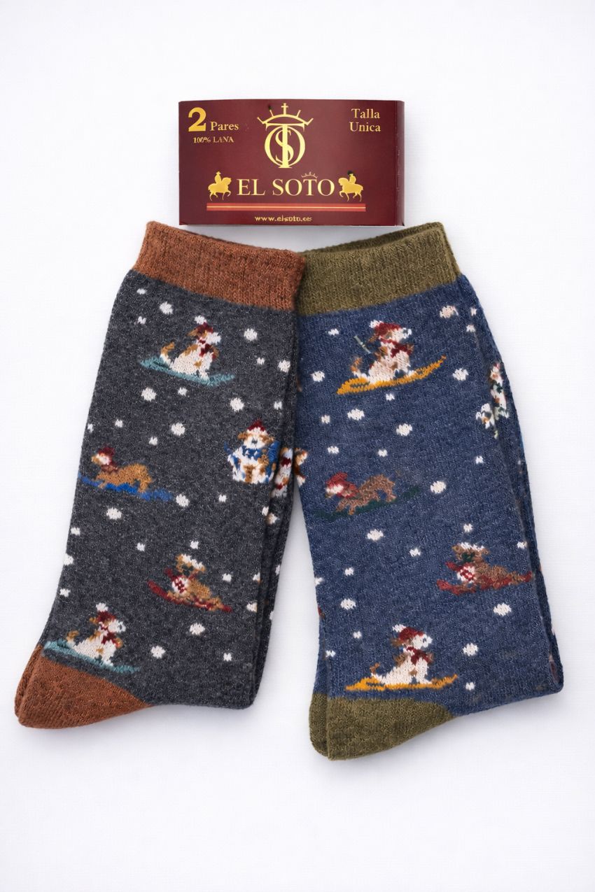 Calcetines Lana Perros Navidad