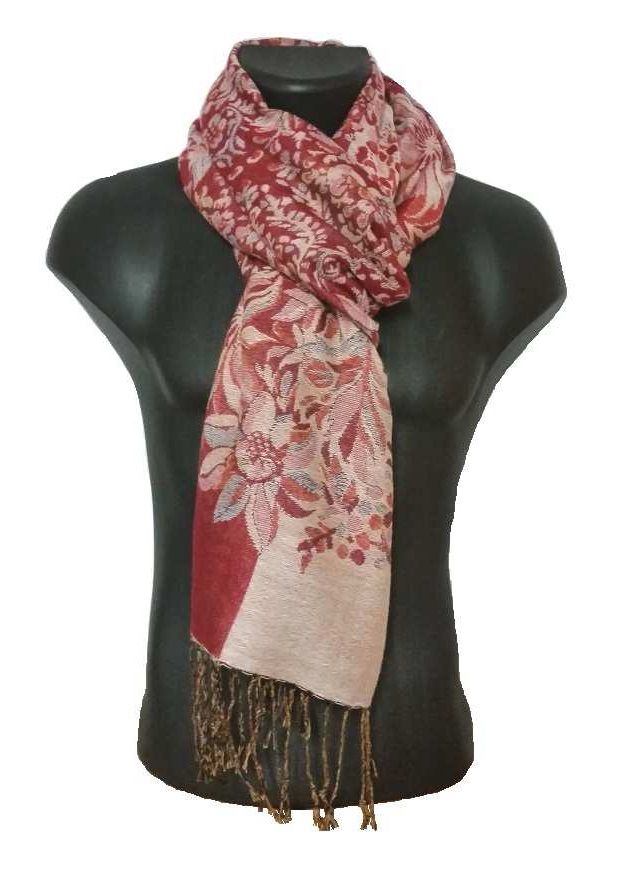 Ópera Sollozos Escoger FLH034 Pashmina de Flores dos partes en tonos Rojo Granate