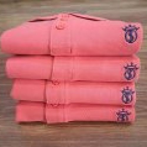 Polo Soto Classic Rojo Coral de hombre con bordado en azul marino con el Hierro EL SOTO de manga corta 100% Algodón Piqué