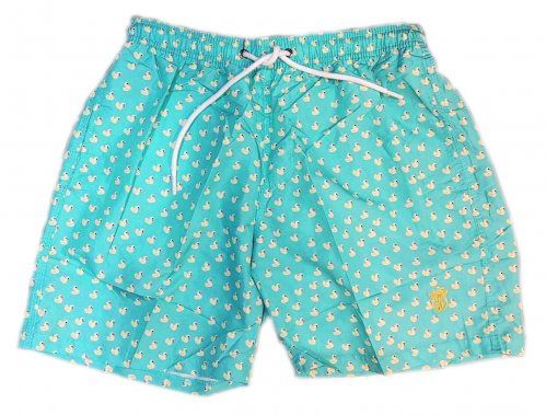 Bañador Turquesa verde azulado con dibujos de patitos de goma amarillos y bordado del hierro de EL SOTO