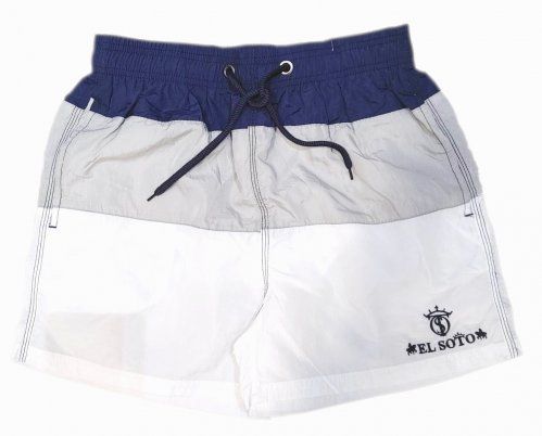 Bañador Azul marino, gris y blanco a rayas con bordado del hierro y caballos de EL SOTO