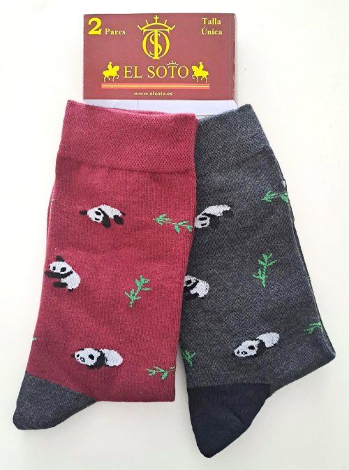 Calcetines Osos Panda Granate y Gris