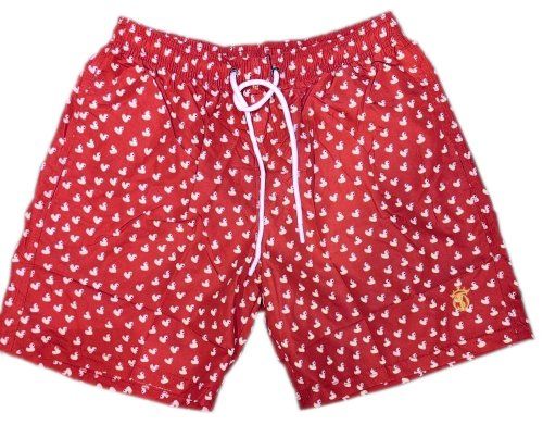 Bañador Rojo caldera con dibujos de patitos de goma amarillos y bordado del hierro de EL SOTO