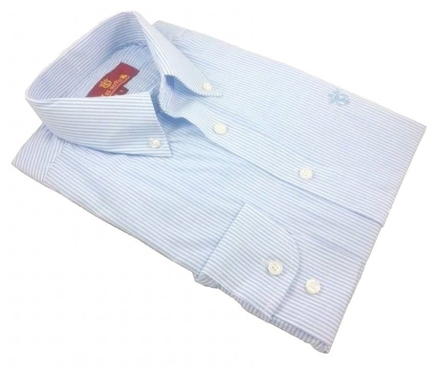 CM1607S Camisa sport de algodón mil rayas finas azul celeste